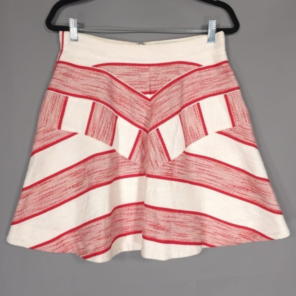 3.1 Phillip Lim LINEN Blend Chevron Red White Skirt A-Line Flare Flounce Size 8